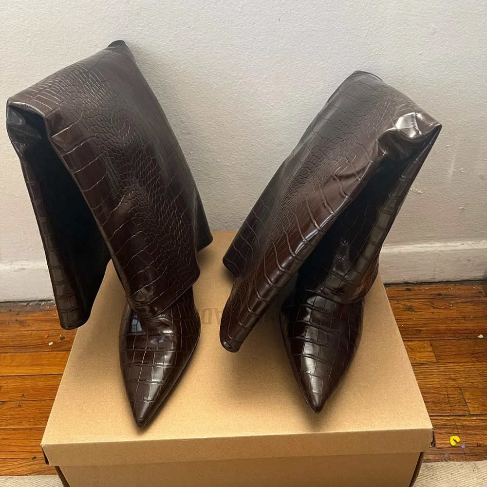 Steve Madden Dark Brown Croc-Embossed Over-the-Knee Boots